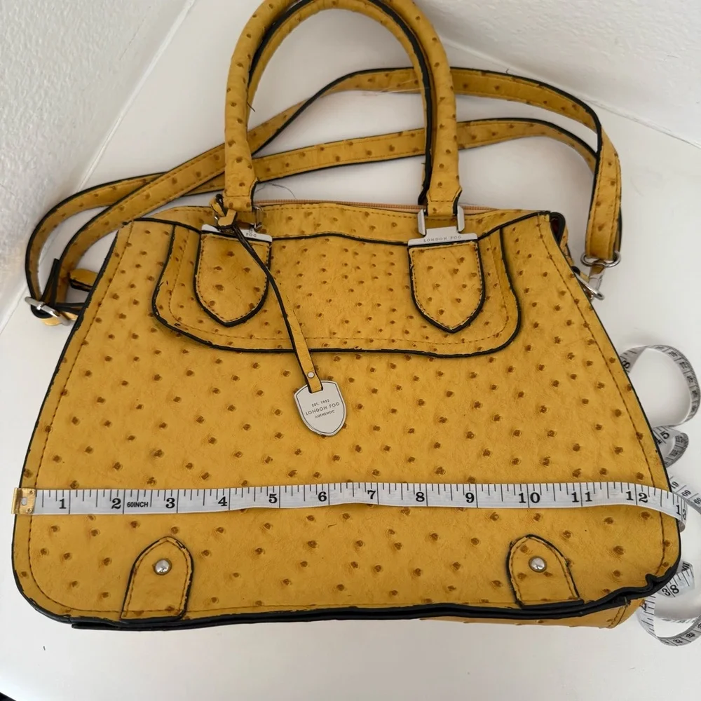 London Fog Yellow Faux Ostrich Satchel Crossbody Bag